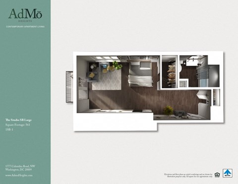 Floor plan for studio, 1 bath, 561 sqft